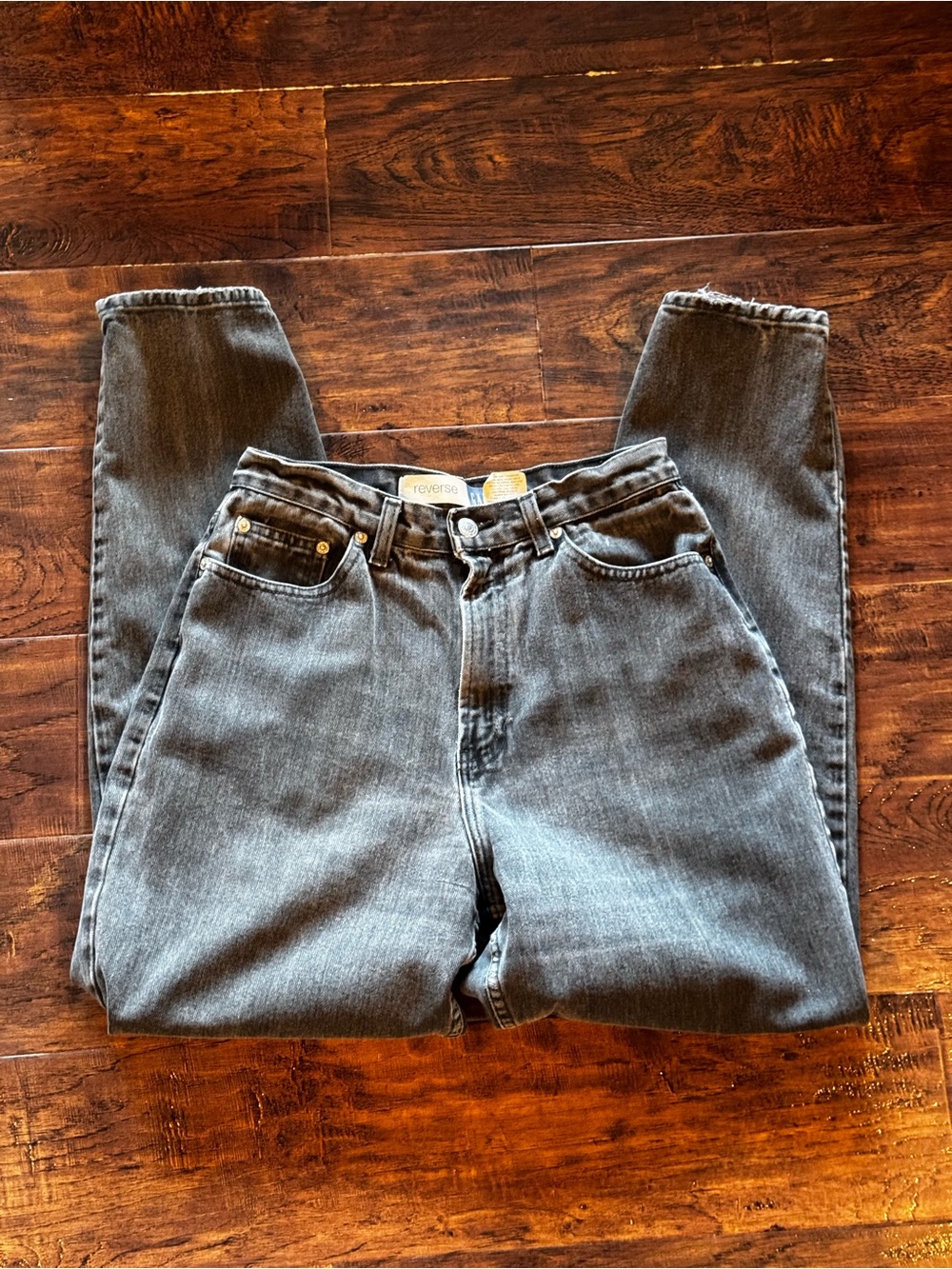 Vintage GAP Black Wash Denim Mom Jeans Tapered Leg Relax Fit Made in USA Sz 27
